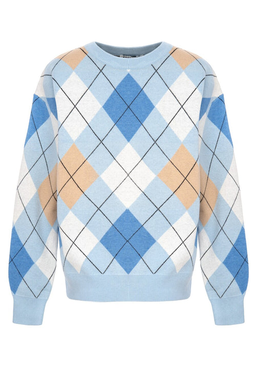 Blue Diamond Pattern Knit Sweater - SOLMAR