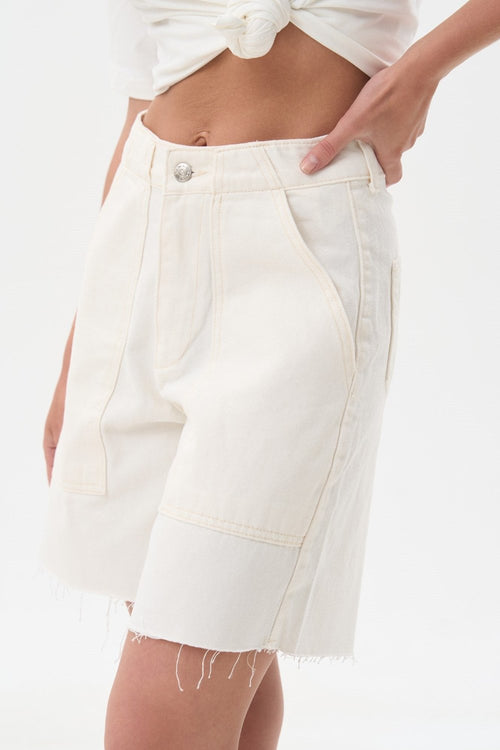 Milk Denim Shorts with Raw Edges - SOLMAR