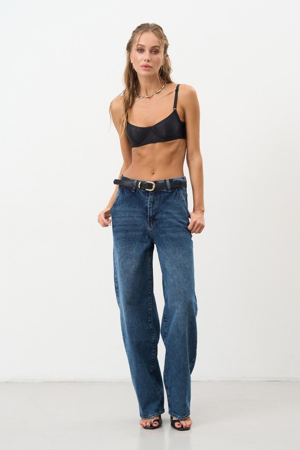 High Rise Blue Baggy Jeans - SOLMAR
