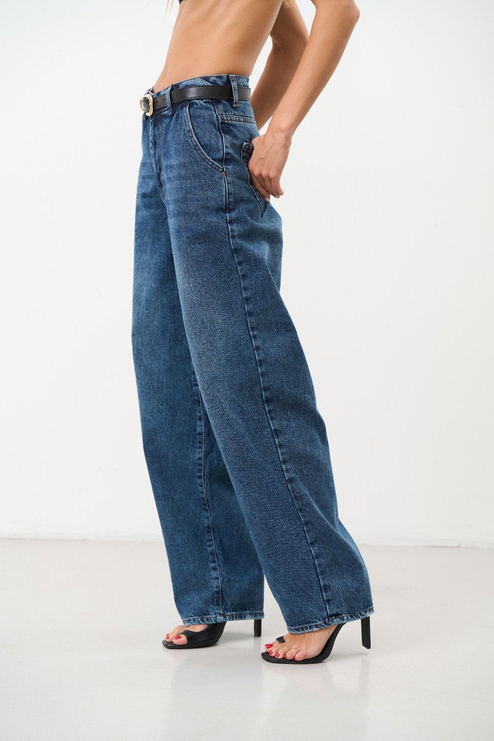High Rise Blue Baggy Jeans - SOLMAR