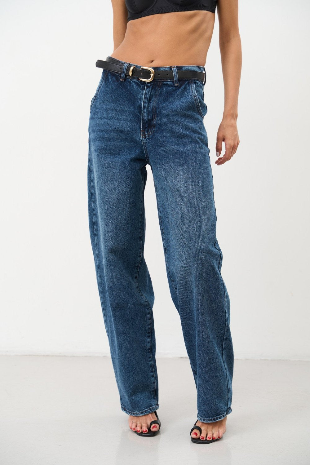 High Rise Blue Baggy Jeans - SOLMAR