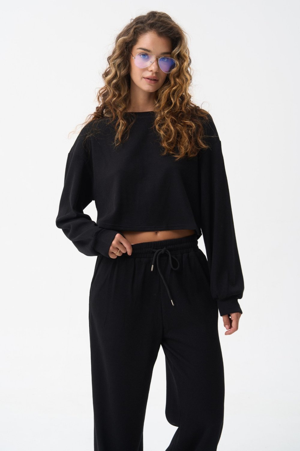 Black Cropped Sports Sweatshirt - SOLMAR