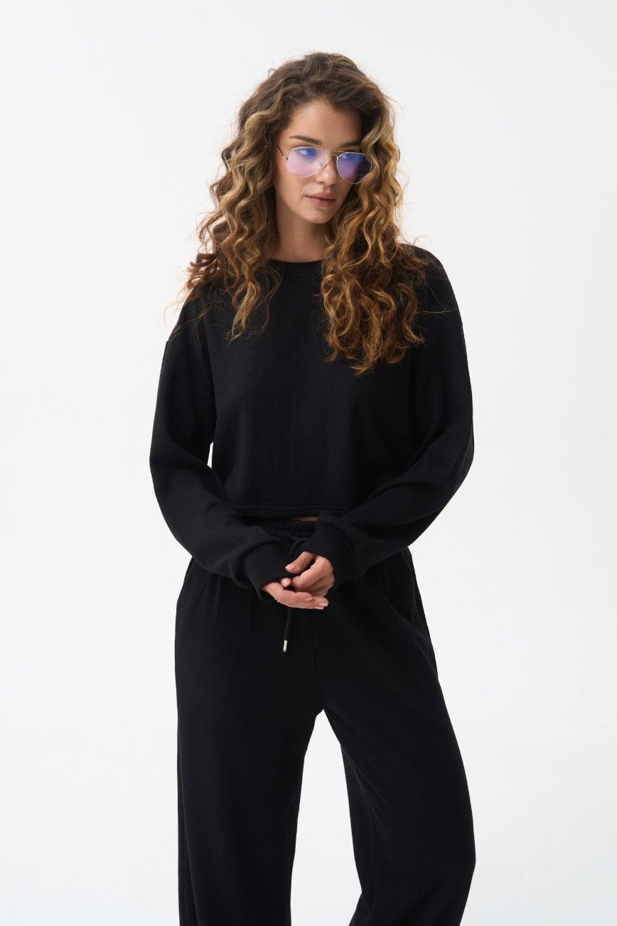 Black Cropped Sports Sweatshirt - SOLMAR