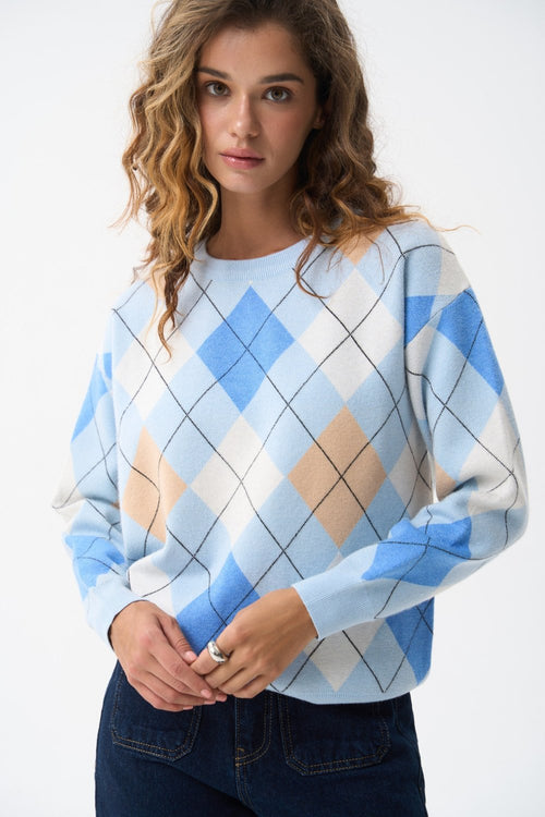 Blue Diamond Pattern Knit Sweater - SOLMAR
