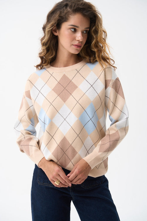 White Diamond Pattern Knit Sweater - SOLMAR