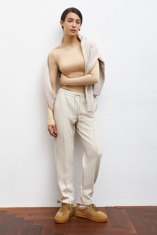 Beige High Waist Cropped Pants - SOLMAR