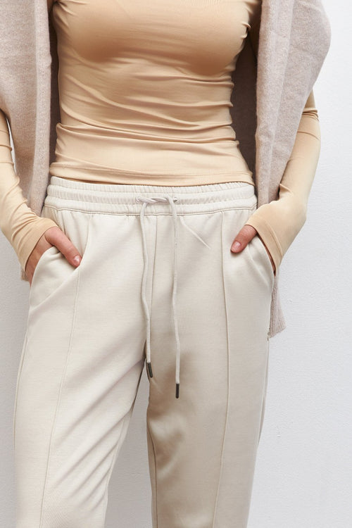 Beige High Waist Cropped Pants - SOLMAR