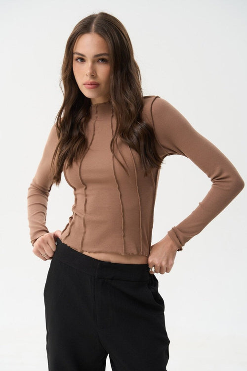 Beige Long Sleeve Top with Reversed Seams - SOLMAR