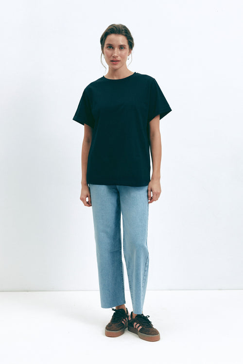 Black Oversized Roll Up Sleeve T-Shirt - SOLMAR