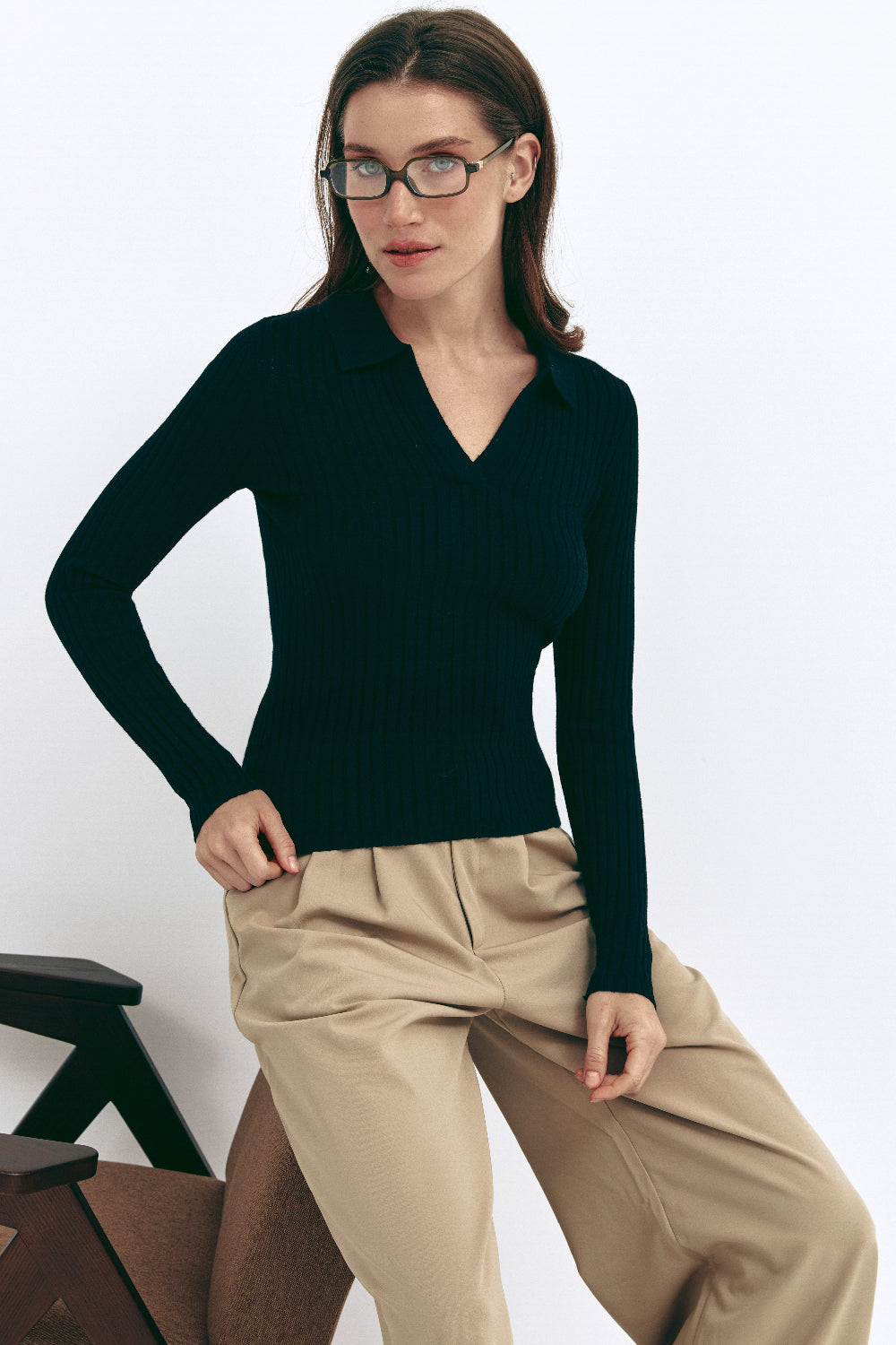 Black Polo Collar Long Sleeve - SOLMAR