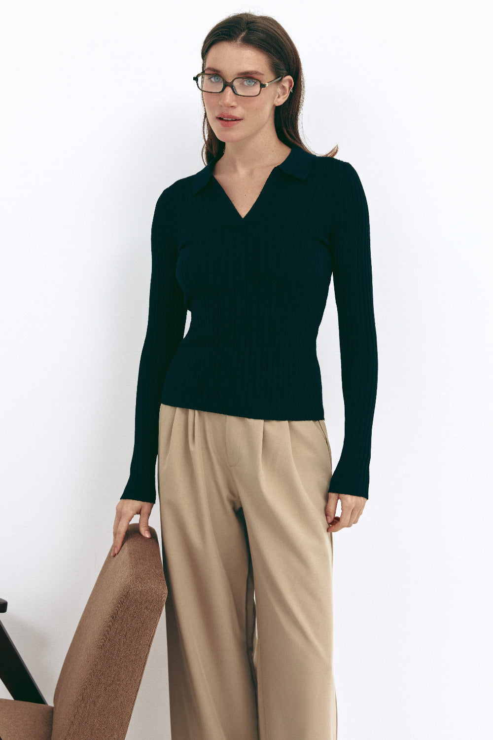 Black Polo Collar Long Sleeve - SOLMAR