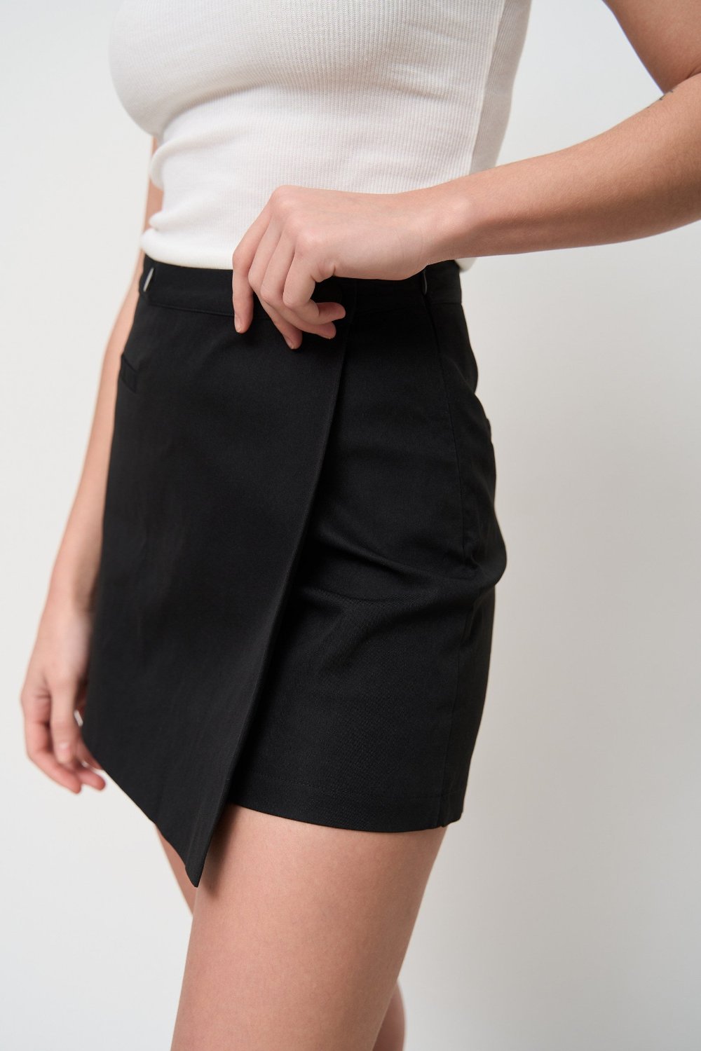 High Waist Asymmetric Skirt with Buttons - SOLMAR