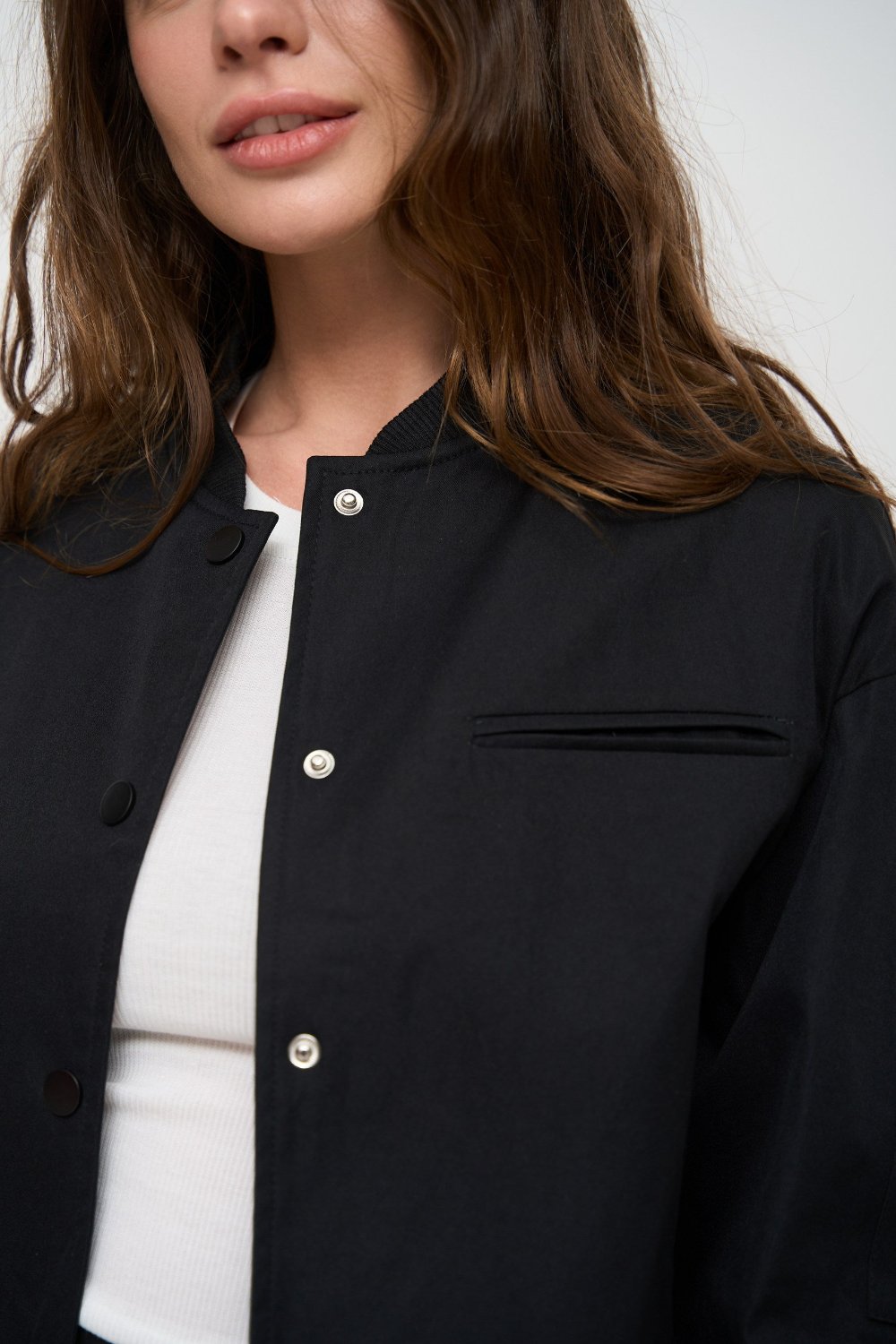 Black Cropped Bomber Jacket with Pockets - SOLMAR
