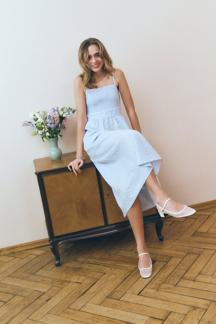 NEW Blue Gingham Check Maxi Dress
