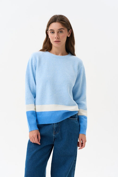 Blue Color Block Knit Sweater - SOLMAR