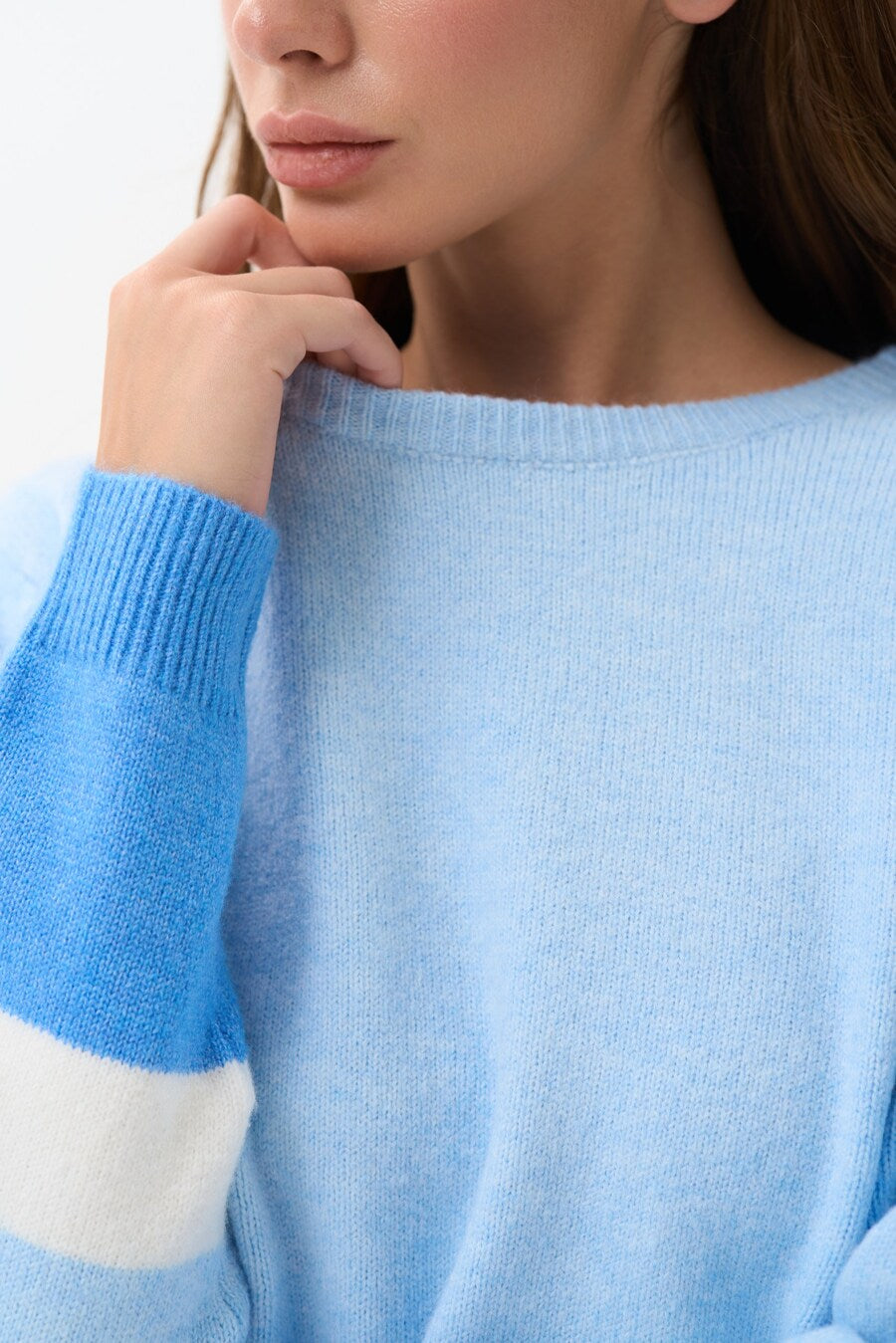 Blue Color Block Knit Sweater - SOLMAR