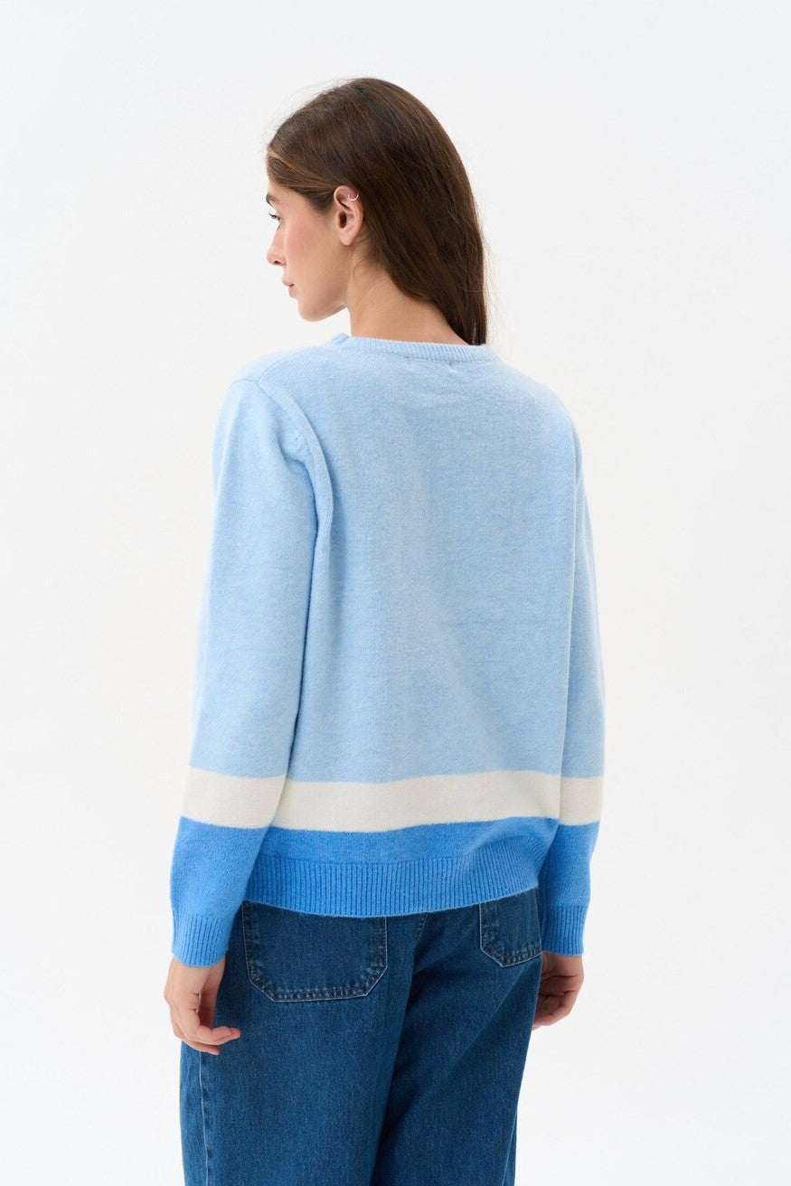 Blue Color Block Knit Sweater - SOLMAR
