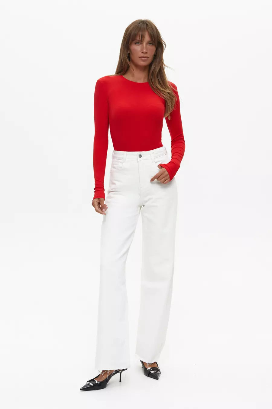 Red Basic Long Sleeve Bodysuit