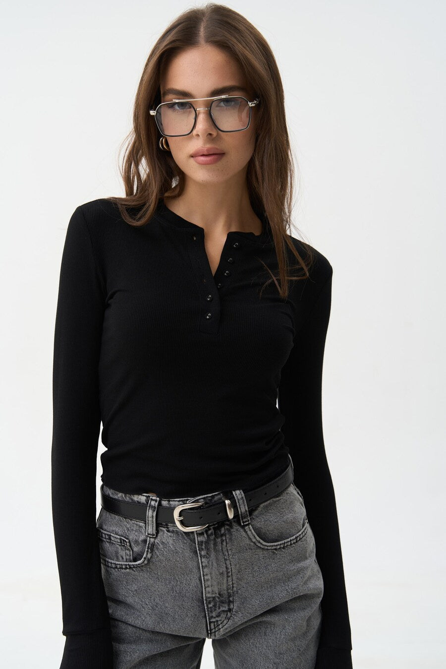 Black longsleeve with buttons - SOLMAR