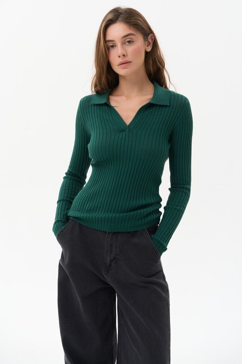 Green Polo Collar Long Sleeve - SOLMAR
