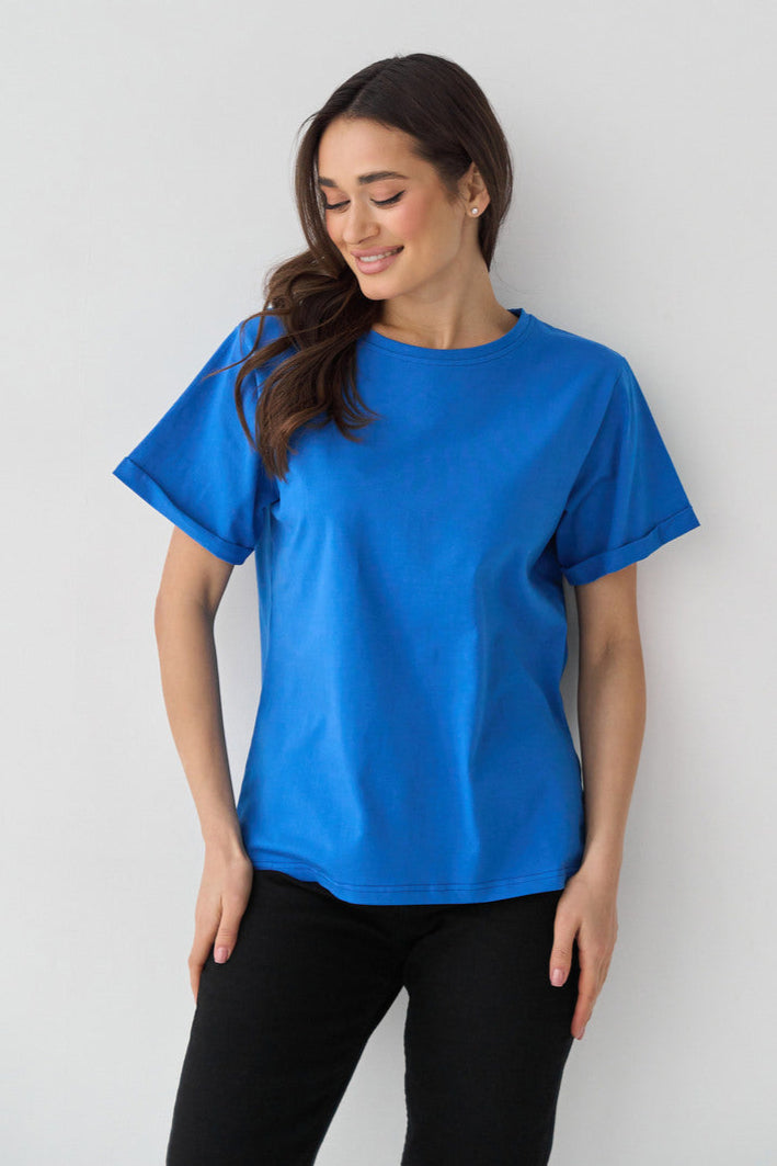 Electric Blue Oversized Roll Up Sleeve T-Shirt
