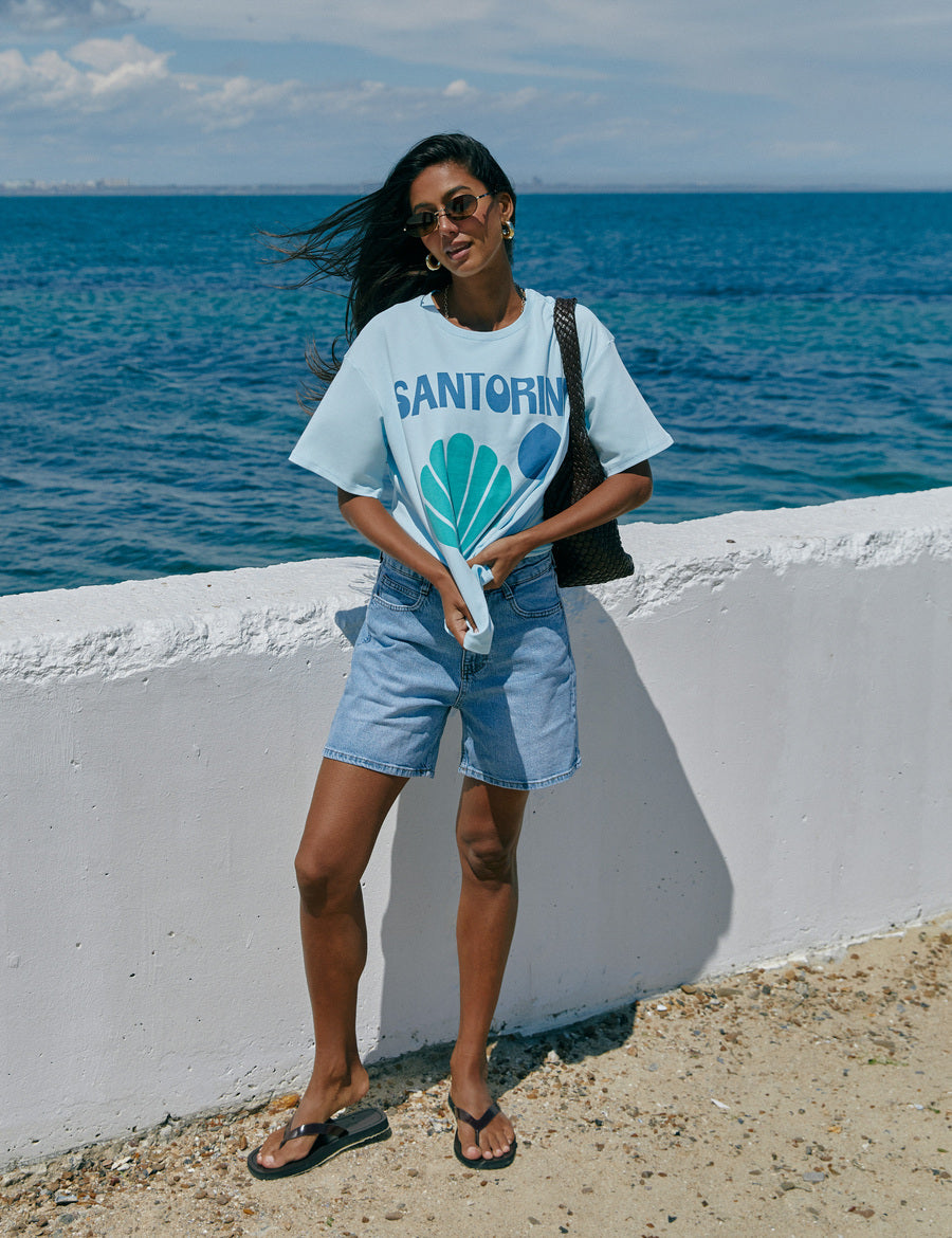 Blue "Santorini" Print T-shirt - SOLMAR