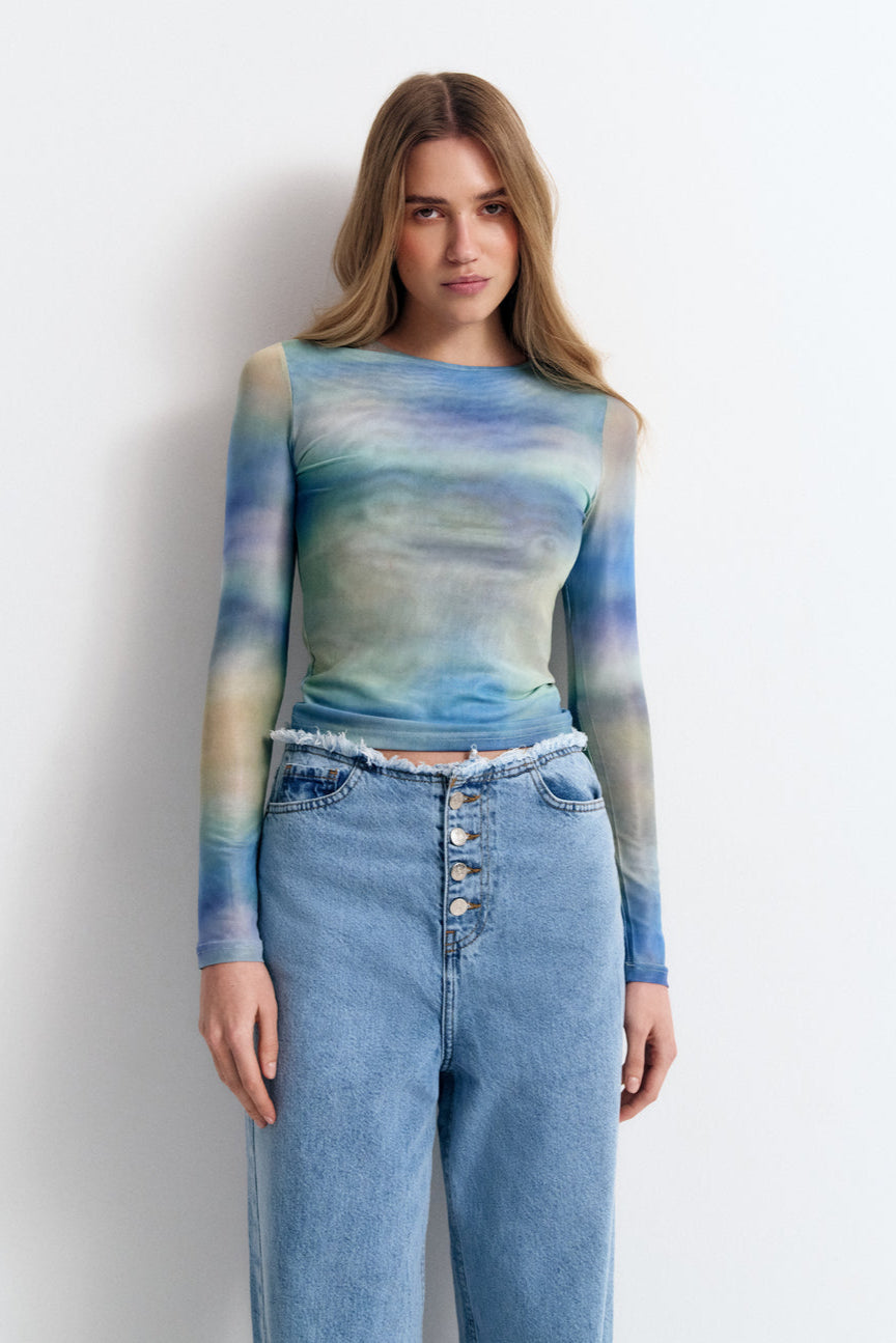Green Gradient Effect Long Sleeve Top