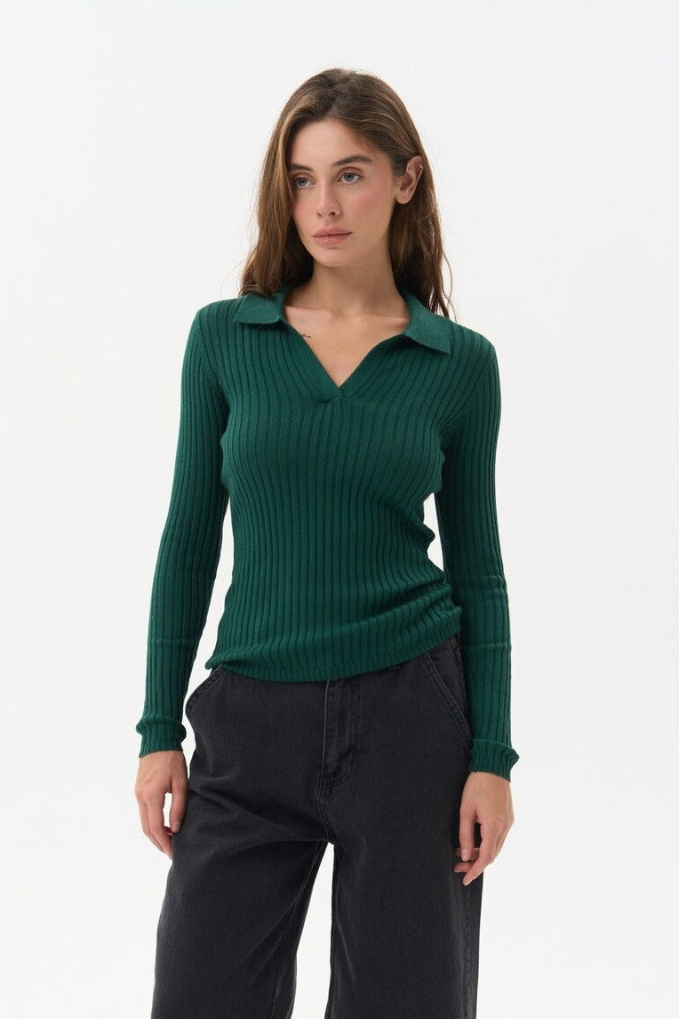Green Polo Collar Long Sleeve - SOLMAR