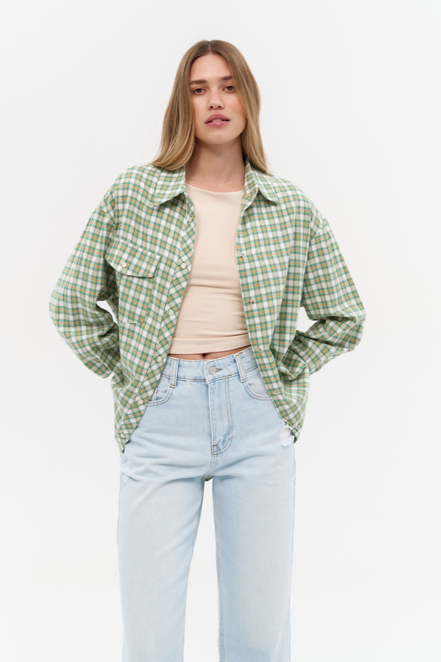 NEW Green Relaxed Fit Check Cotton Shirt