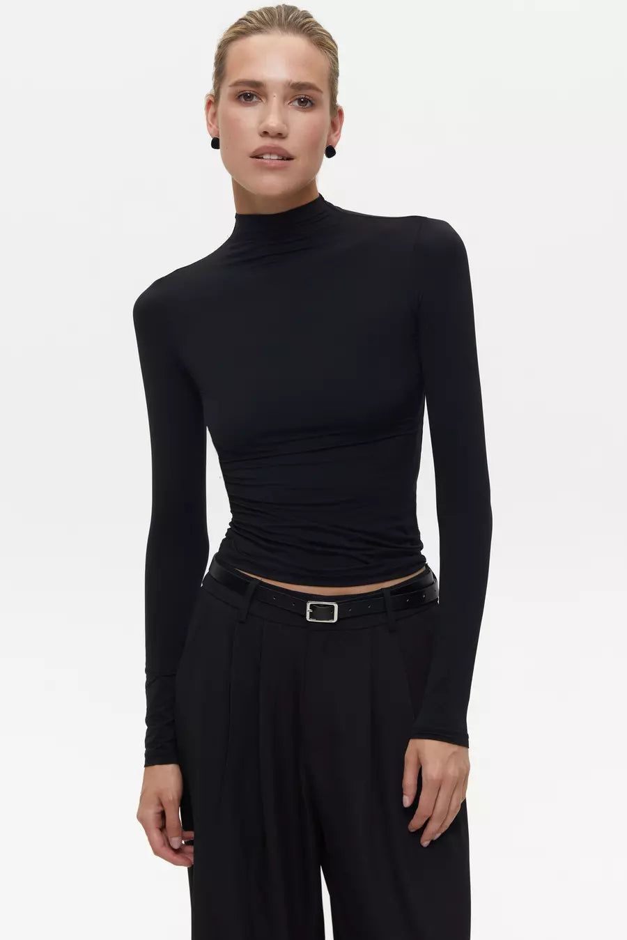 Black High Neck Long Sleeve Top