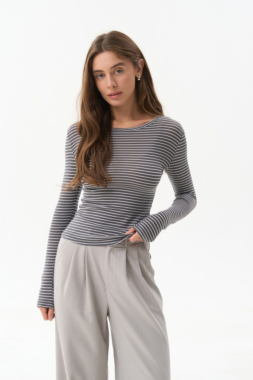 Grey Striped Long Sleeve - SOLMAR