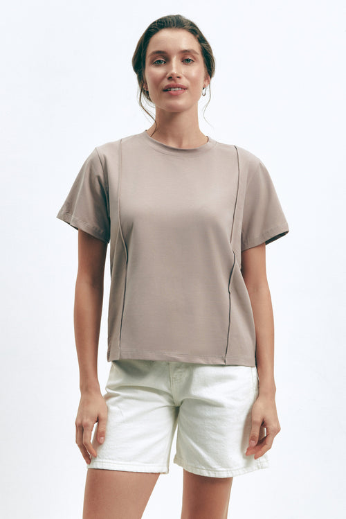 Milk Chocolate Seam Detail T-Shirt - SOLMAR