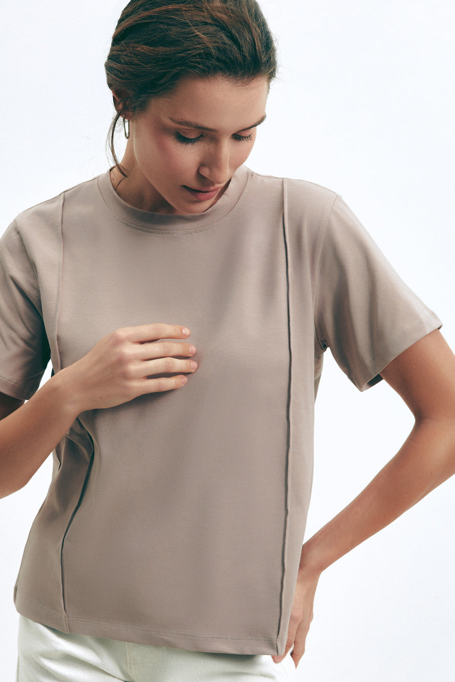Milk Chocolate Seam Detail T-Shirt - SOLMAR