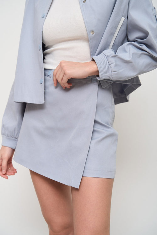 High Waist Asymmetric Skirt with Buttons - SOLMAR