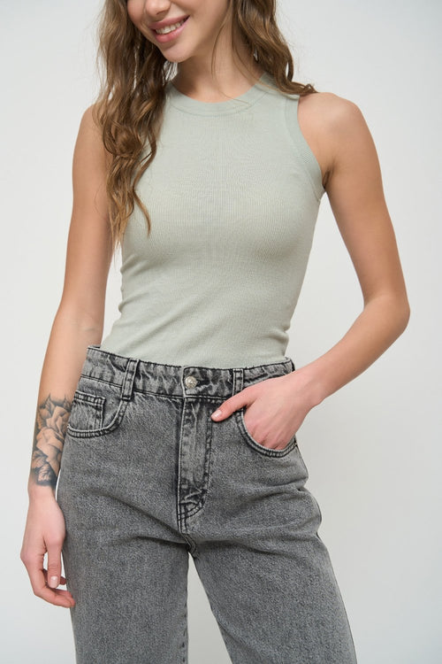 Green Sleeveless Ribbed Top - SOLMAR