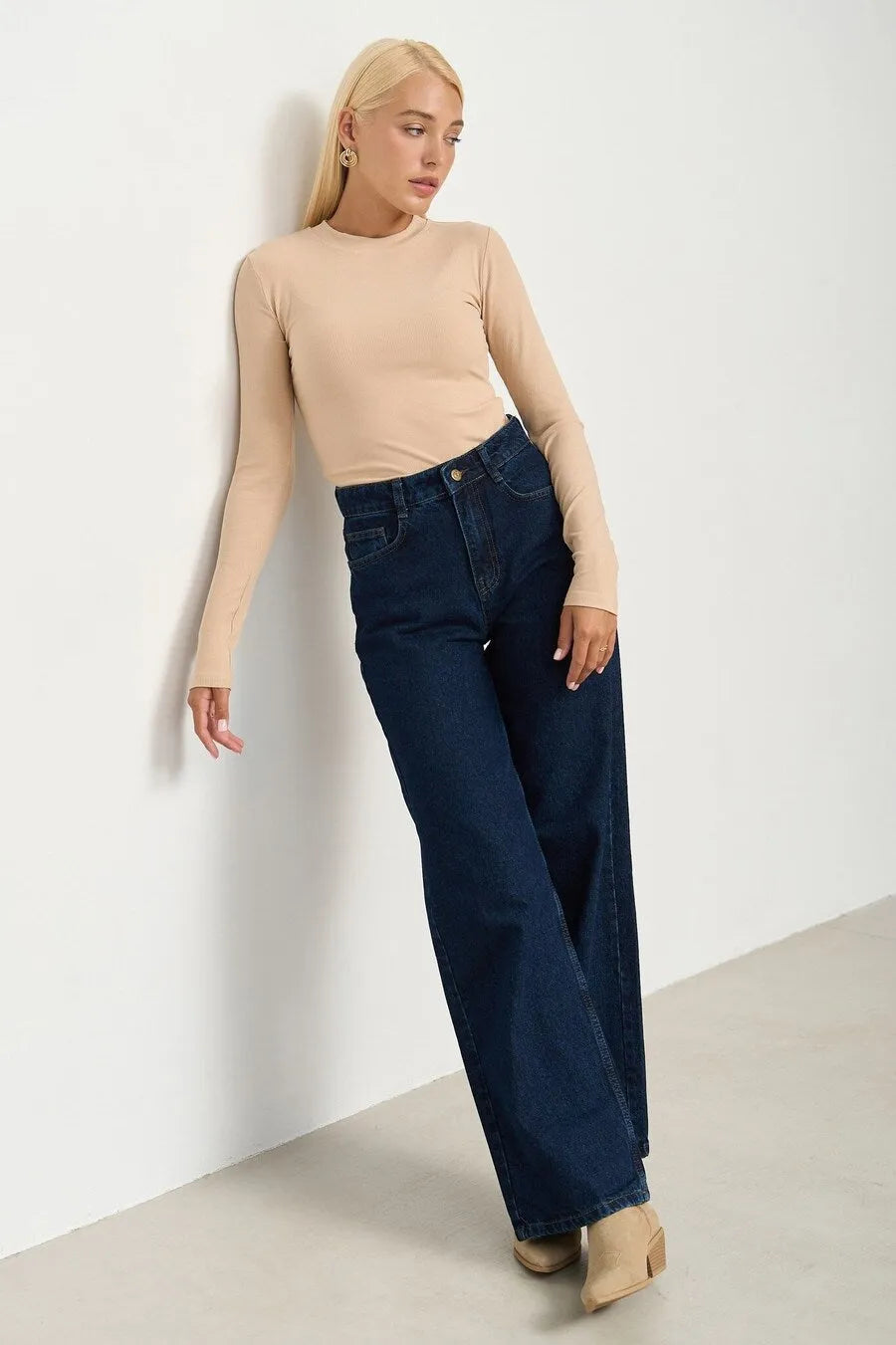 Beige Basic Long Sleeve Top - SOLMAR