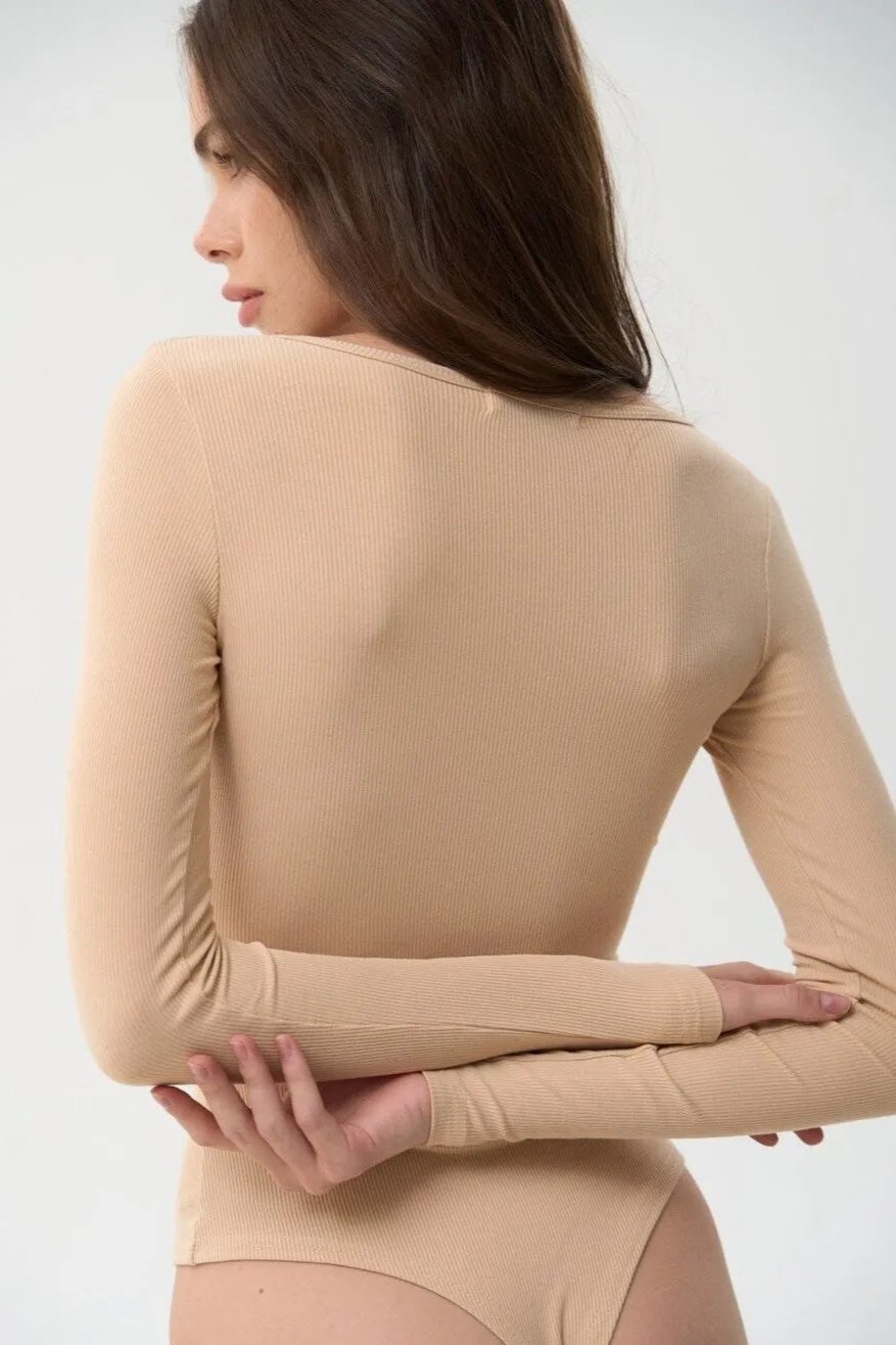 Beige Lace-Up Bodysuit - SOLMAR