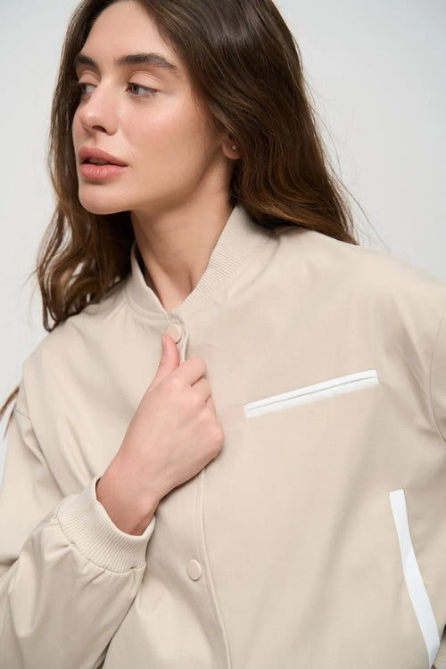 Beige Cropped Bomber Jacket with Pockets - SOLMAR