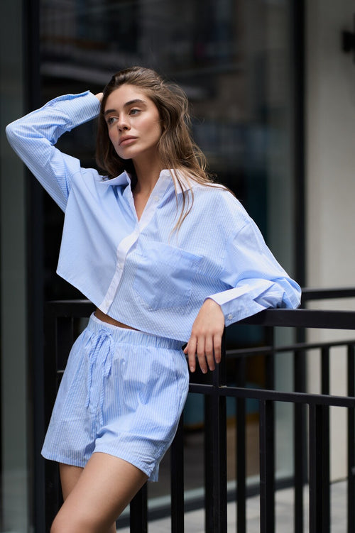Blue Stripe Cropped Shirt - SOLMAR