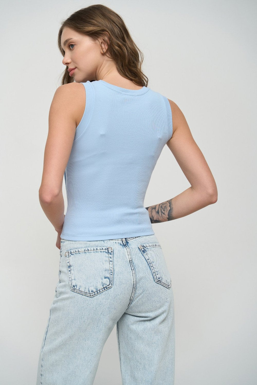 Blue Ribbed Seam Detail Top - SOLMAR