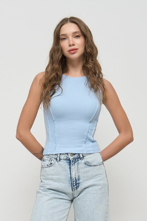 Blue Ribbed Seam Detail Top - SOLMAR