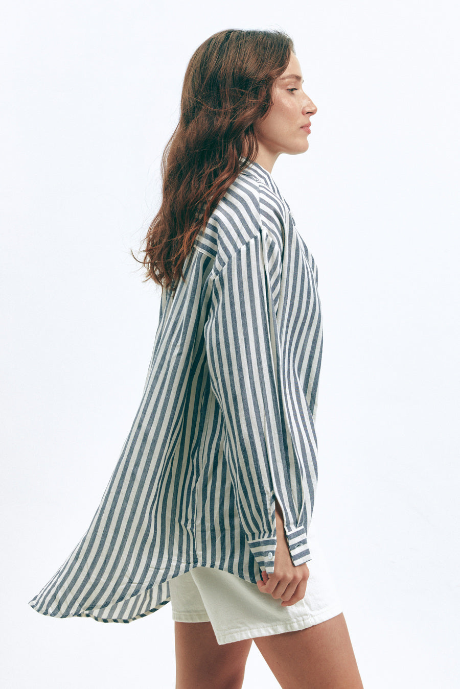 Dark Blue Oversize Striped Shirt - SOLMAR