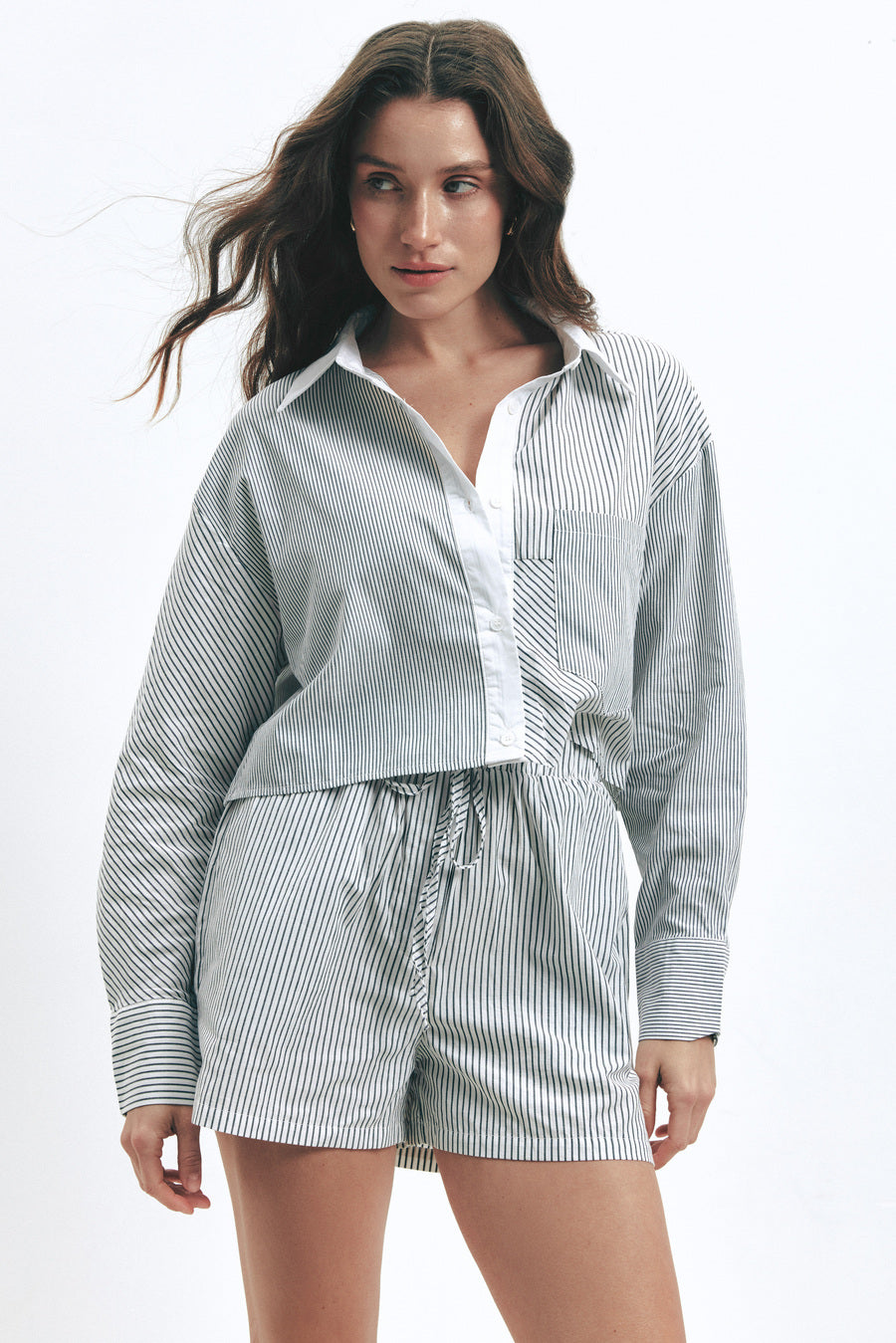 Black Stripe Cropped Shirt