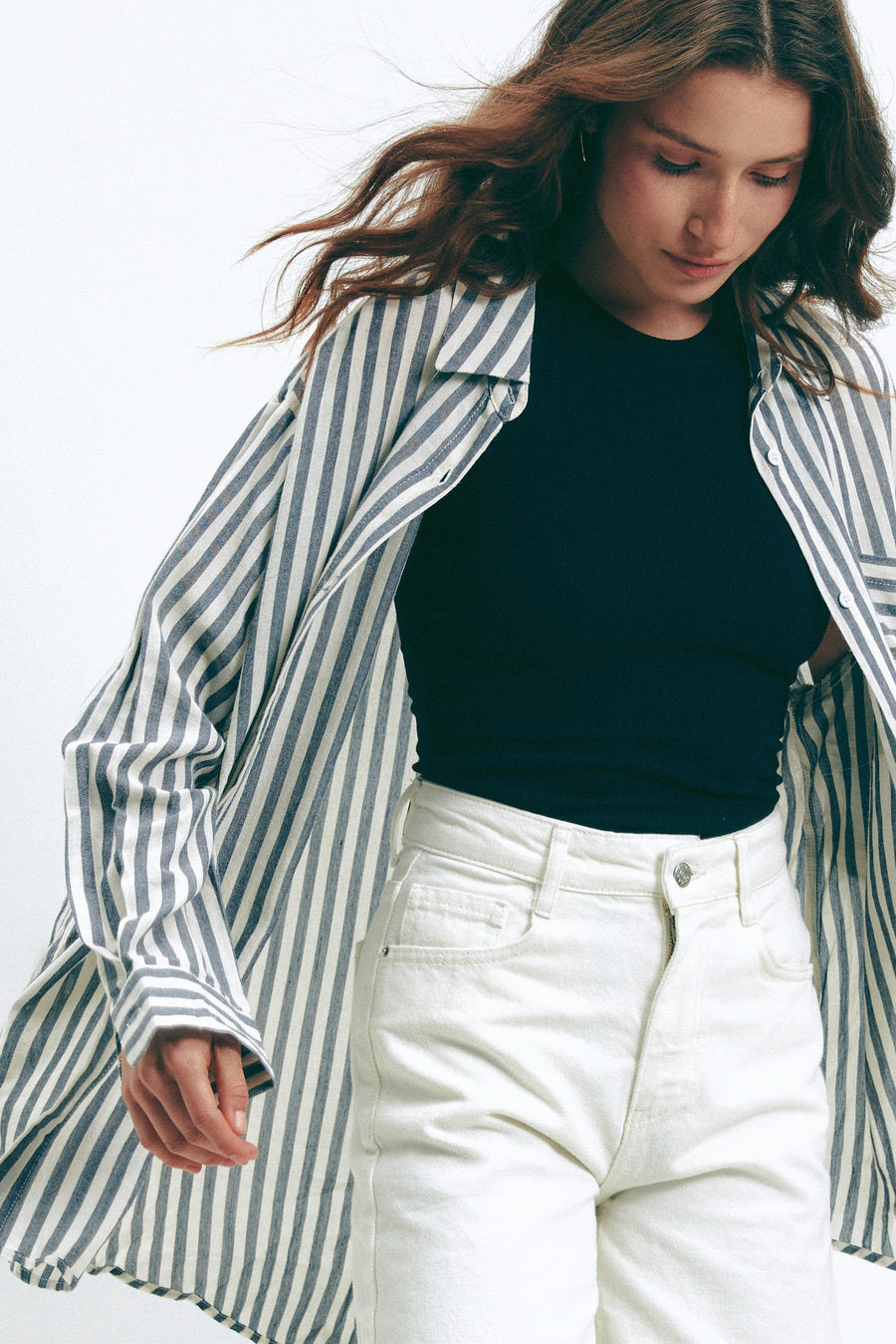 Dark Blue Oversize Striped Shirt