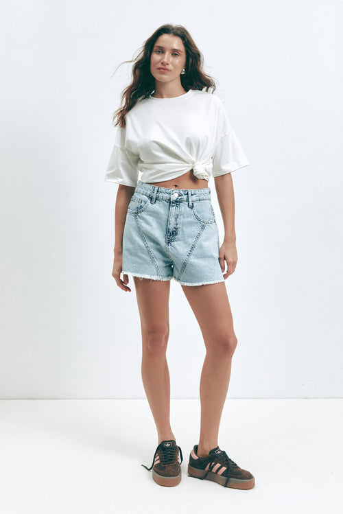 Light Blue Denim Shorts with Seams - SOLMAR