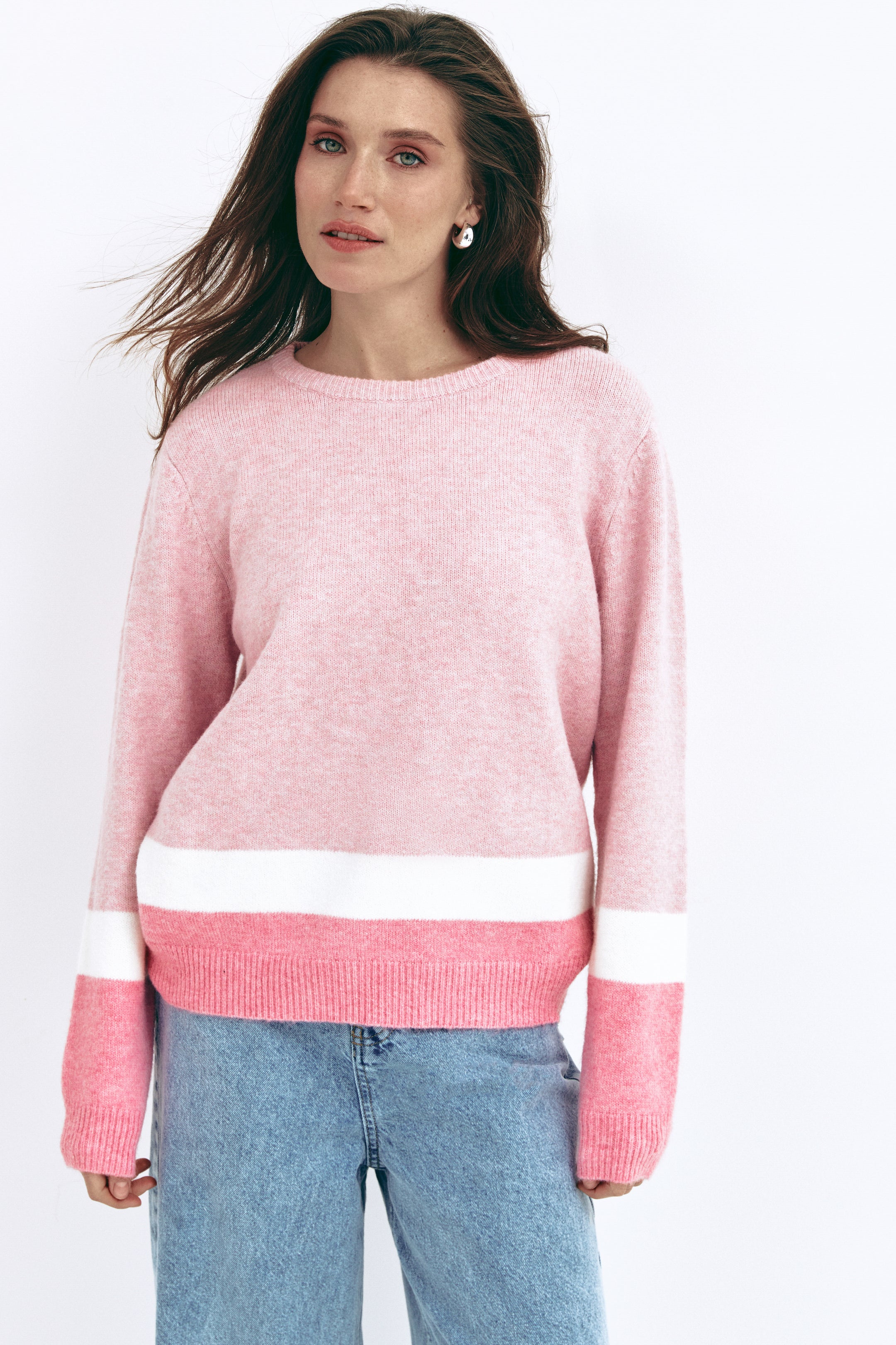 Pink Color Block Knit Sweater - SOLMAR