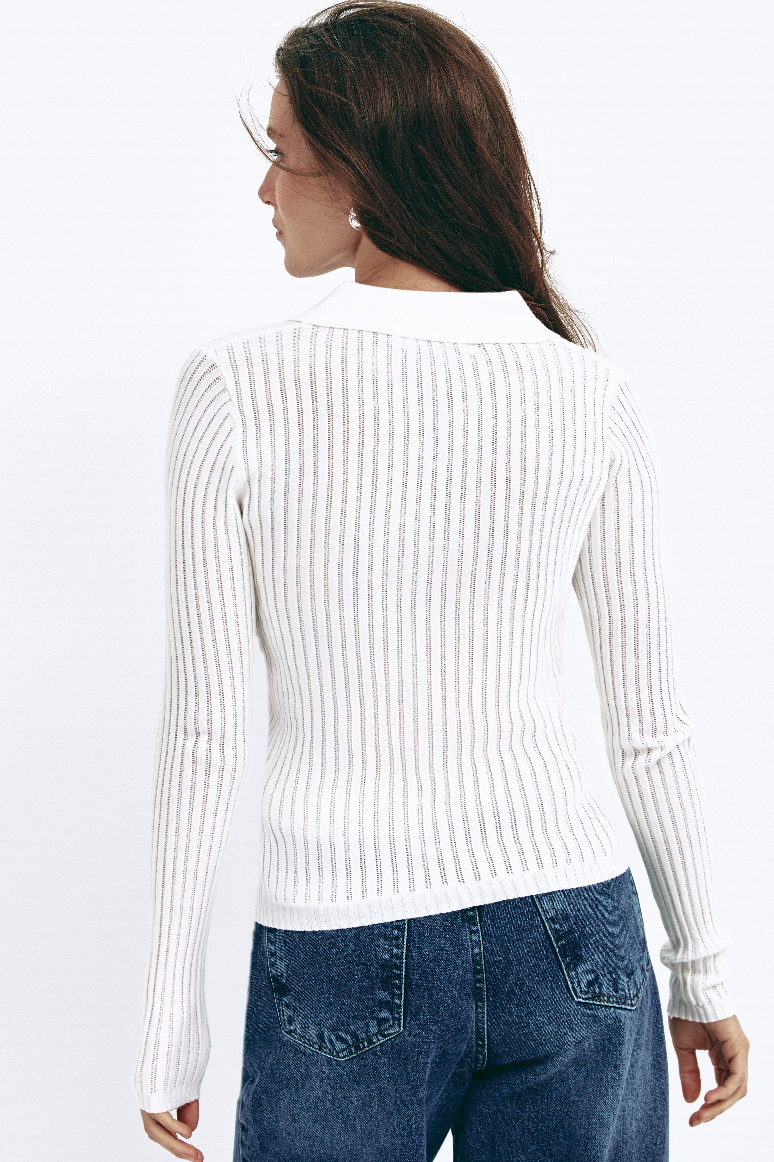 White Polo Collar Long Sleeve - SOLMAR