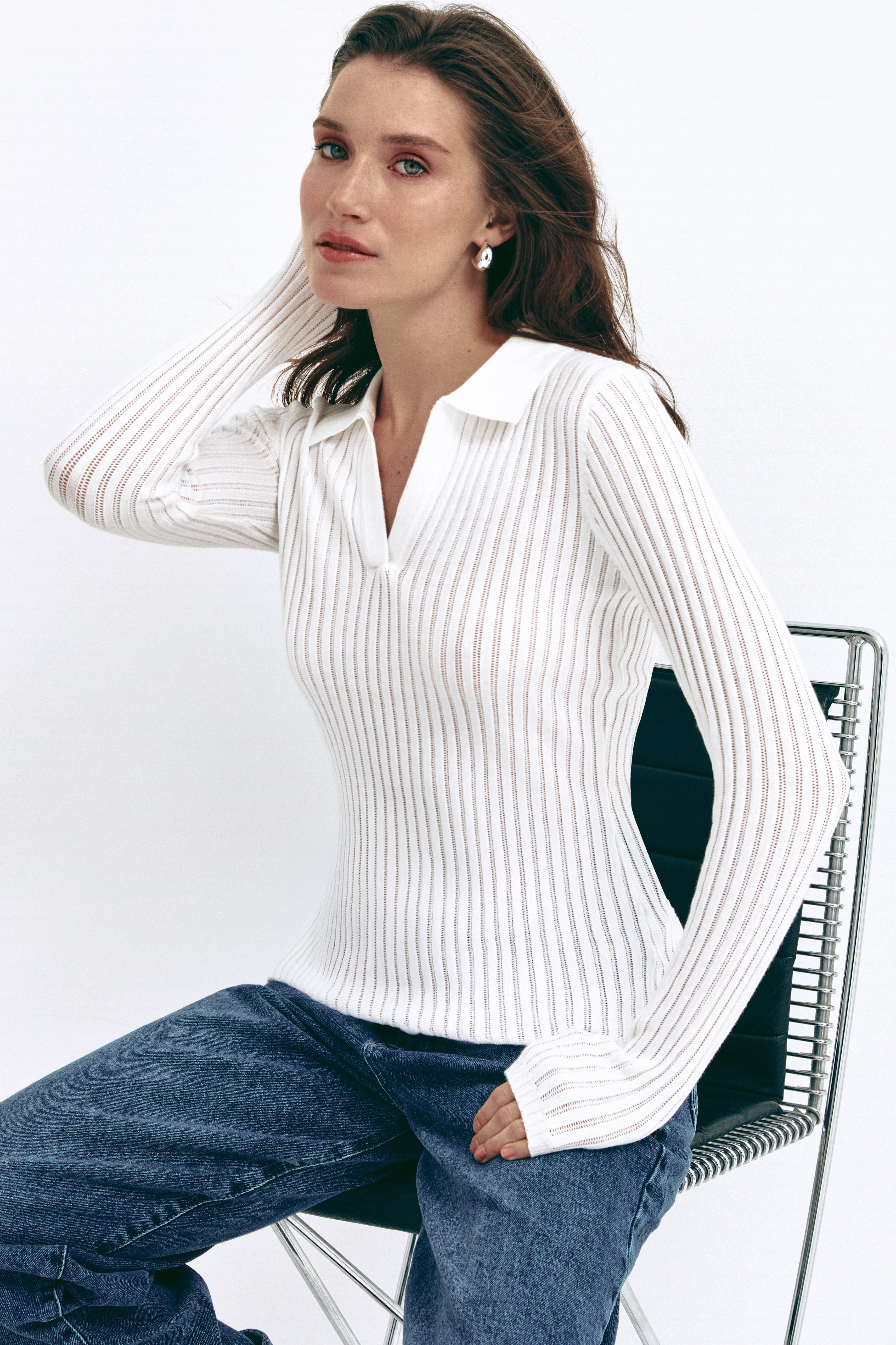 White Polo Collar Long Sleeve - SOLMAR