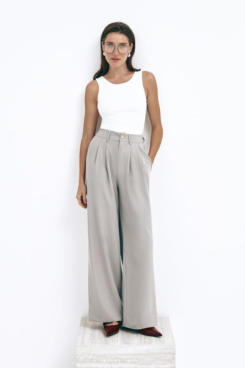 Grey Wide Leg Pants - SOLMAR