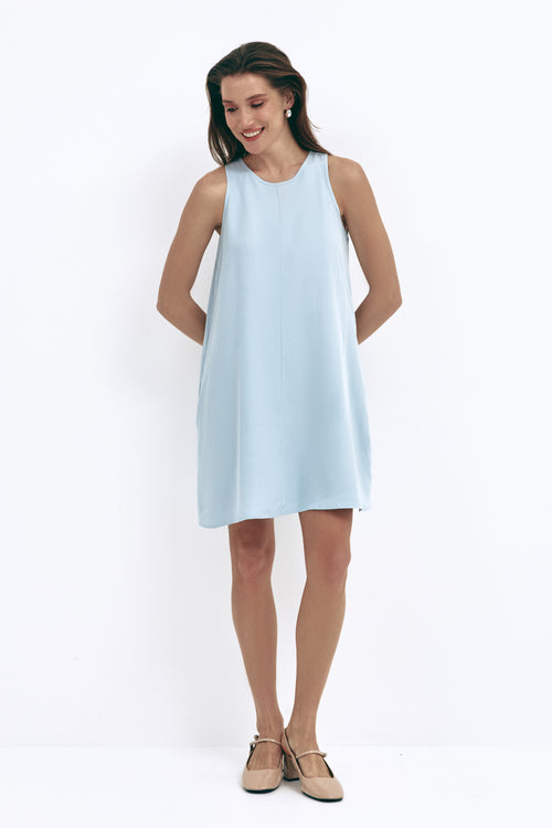 Blue Loose-fit Mini Dress with Pockets - SOLMAR
